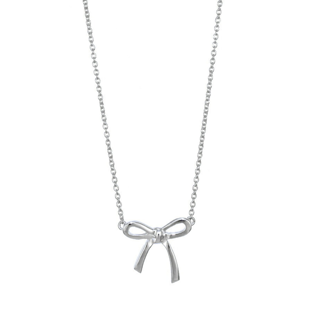 Tiffany Bow Ribbon Pendant Necklace Silver CO